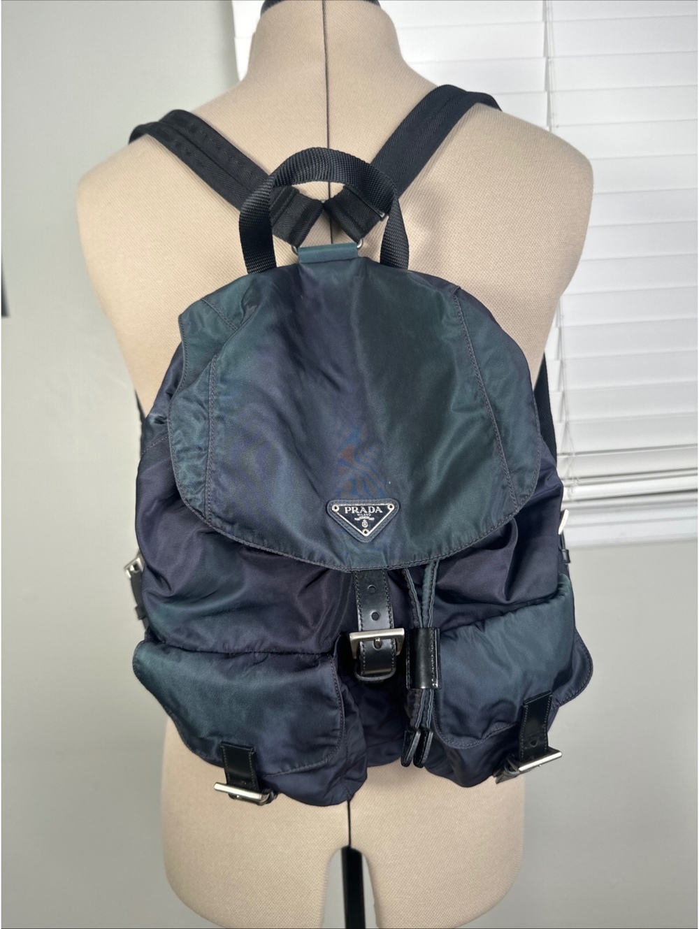 Prada Tessuto Nylon Backpack Navy Purple Viola Leather Italy